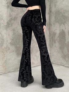 Pantalon féminin 2024 Retro Gothic Imprimé noir taille haute taille évasée punk punk pantalon y2k