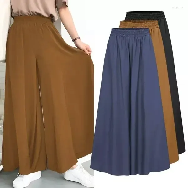 Pantalon femme 2024 Simple couleur unie ample grande taille élastique jambe Large pantalon jupe Swing pantalon de plage pantalons de survêtement
