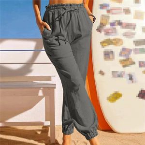 Pantalon féminin 2024 Spring and Automn Fashion Cotton Linen Lace-up Leggings Color Couleur Femme décontractée