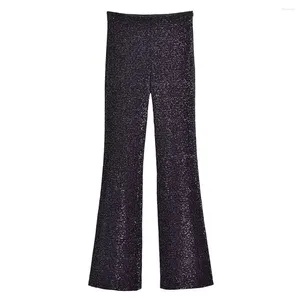 Pantalons pour femmes 2024 printemps automne femmes paillettes scintillantes évasées Chic décontracté noir pantalons longs taille haute coupe ajustée velours