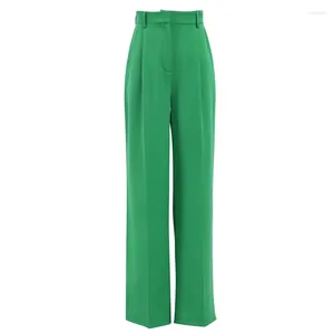 Pantalones de mujer 2024 Spring Green Green High Wisting Legs Damas Señoras sueltas de pantalones largos sueltos Wasit