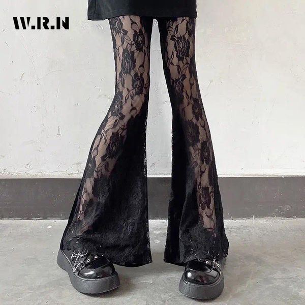 Pantalon féminin 2024 printemps sexy style décontracté floral haute taille flore fashion vintage large jambe noire en dentelle pantalon pleine longueur
