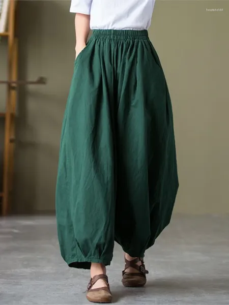 Pantalons pour femmes 2024 printemps été coton et lin femmes rétro ample décontracté lanterne pantalon dames taille élastique Simple