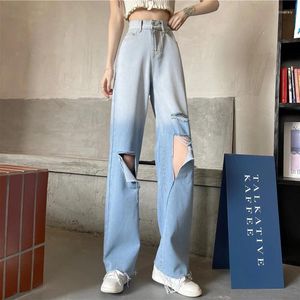 Pantalon féminin 2024 Jeans consécutifs printemps d'été Femmes Basic High Streetwear Denim Ripped Ladies Blue For Girl