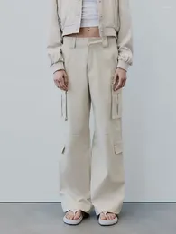 Pantalons pour femmes 2024 Printemps Été Femmes Taille haute Cargo Solide Soie Texture Salopette Fille Y2K Multi Pocket Street Dungarees