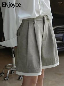 Pantalon féminin 2024 Printemps d'été Femmes Vintage Couleurs de couleur Spliced Wide Jam Shorts coréens Fashion Workwear Silhouette Loose