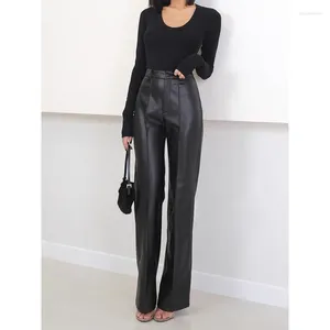 Pantalon femme 2024 style femme costume droit longue jambe véritable cuir de mouton véritable