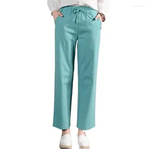 Pantalon féminin 2024 Été décontracté lâche printemps complet cinq couleurs marine bleu vert massif pantalon élastique plus taille coton pantalon 6xl