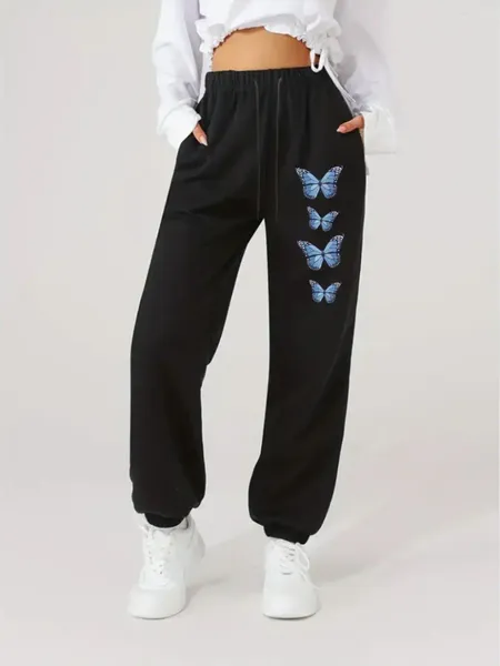 Pantalon féminin 2024 Summer Sports Casual Fashionable Butterfly Print Modèle Personnaire personnalisé