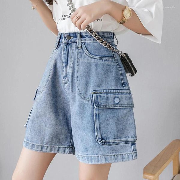 Pantalon féminin 2024 Style décontracté d'été harajuku short éclair vintage blue bleu y2k large jambe punk baggy mid long denim