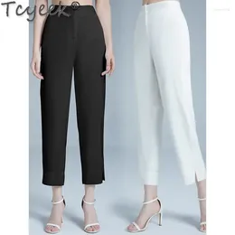 Vrouwen Broek 2024 Zomer Dunne Vrouwelijke 95% Moerbei Zijde Enkellange Broek Vrouw Kleding Elegante Midden Taille Pantalones