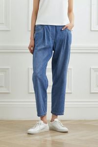 Damesbroek 2024 Zomer vrouwen Solid Color Jeans Casual All-match elastische high taille zakken bijgesneden voor dames