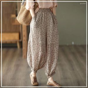 Damesbroek 2024 Zomer Jeugd Vitaliteit mode Casual veelzijdige hoge taille Pocket Losse oversize retro bloemenlantaarn voor vrouwen