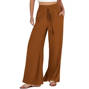 Pantalon féminin 2024 Jamouge large pour les femmes cordon élastique Taies Loose Casual Colters Summer Boho Cotton Linen Ropa Mujer