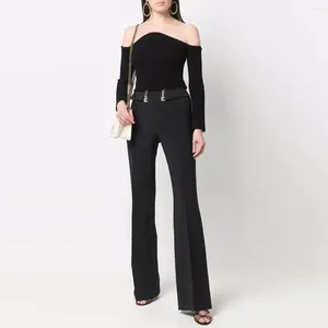 Pantalon Femme 2024 Femme Satin Épissage Casual Taille Haute Flare Y2K Vêtements Mode Polyvalent Qualité Soutien-Gorge