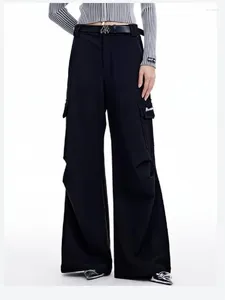 Damesbroek 2024 Vrouw Werkbroeken Satijn Multi-pocket Casual High Taille Vrouwen Y2K Kleding Kwaliteit Wijd been broek