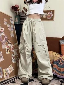 Damesbroek 2024 Vrouwen vracht Vintage Y2K Oversized broek Baggy Koreaanse streetwear 90s Hippie Beige geplooide joggers Hip Hop Style