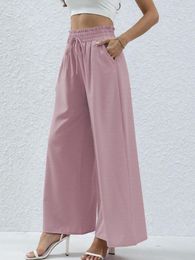 Damesbroek 2024 Women Fashion Summer Straight Wide Been Ploeged broek Pink veelzijdige pocket veter-up dame lengte