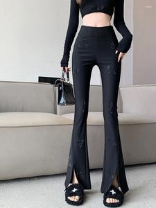 Pantalon Femme 2024 Femmes Fourche Crayon Noir Serré Flare Solide Fermeture À Glissière Classique Slim Pantalon Pour Le Printemps