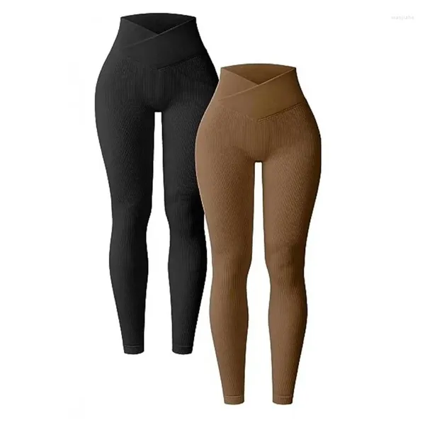 Pantalons pour femmes 2024 Femmes Yoga Leggings Modèle côtelé Taille haute Longue Entraînement sans couture Sports Casual Couleur Solid Slim Fit Pantalon