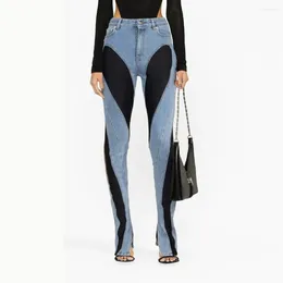 Damesbroeken 2024 Y2k Niche Design Retro Collision Color Gesplitst Gewassen Beensplit Hoge taille Casual Veelzijdige Katoenen Jeans