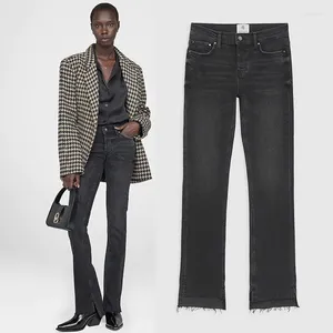 Pantalones de mujer 23 Principios de otoño Nicho norteamericano Ab Cintura media Negro Gris S Frente Corto Atrás Vaqueros largos y ajustados