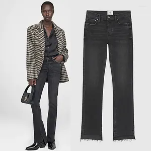 Damesbroeken 23 Early Fall Noord-Amerikaanse Niche Mid-Taist Black Gray S Front Short Back Long Skinny Jeans