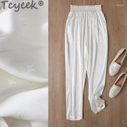 Pantalon féminin 24 mm 93% Mulberry Silk Femmes Spring Summer Vêtements Harem Streetwear White Woman Tableau Long 2024