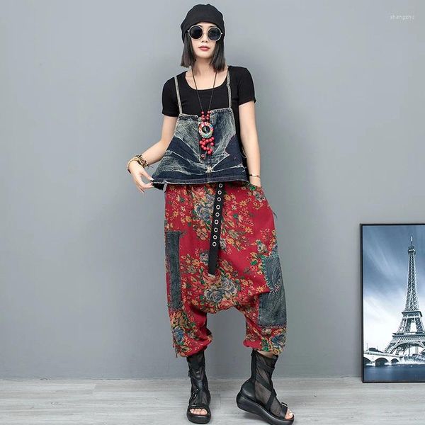 Pantalon féminin 2pcs restaurer les vêtements de conception ensembles femmes hip hop denin camis gilet à imprimé floral