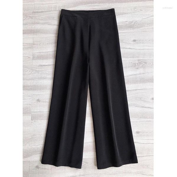 Pantalon Femme 40 Mm Crêpe Soie Lourde ! Légèrement poncé et tordu doux ! Jambe large en soie de style haut et mince pour femme