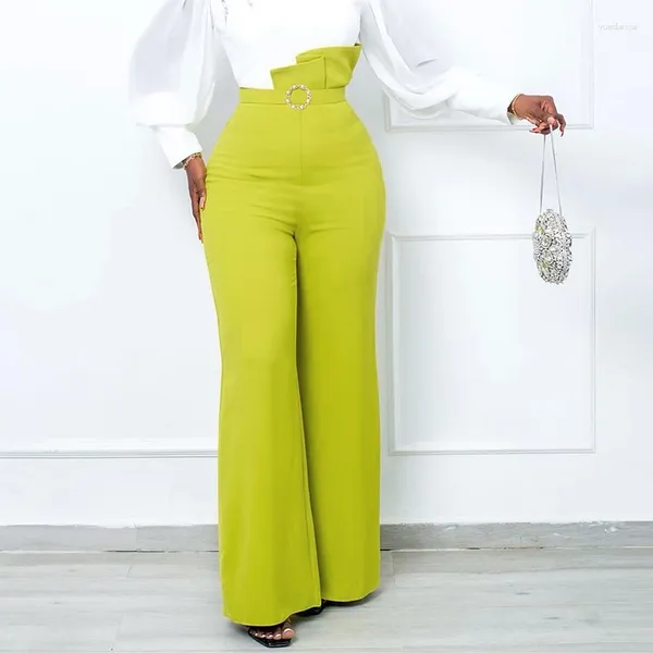 Pantalons pour femmes 4XL Bureau élégant évasé Femmes Taille haute Pantalon long à volants 2024 Été Casual Couleur Solide Élégant Bell Bottoms Wear