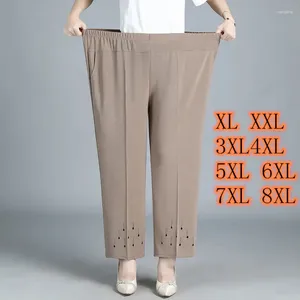 Pantalon femme 6XL 7XL 8XL personnes âgées d'âge moyen printemps été taille élastique mère pantalon grande taille solide décontracté droit