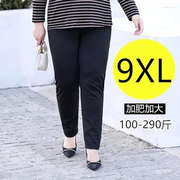 Pantalon Femme 9XL Femmes Épais 300 kg Lâche Fat Nine-Point Automne Hiver Jambe Large Taille Haute Élastique Casual
