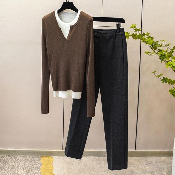 Pantalones de mujer Material de lana de abrasión pipa de cigarrillo pequeño estilo occidental mujer invierno 2023 Color sólido Simple viento Harun