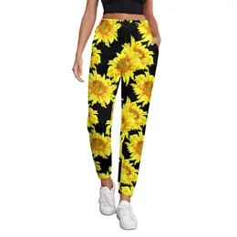 Pantalones de mujer abstracto girasol primavera flores amarillas estampados de tendencia estampada de chándal pantalones gráficos femeninos grandes tamaño 3xl