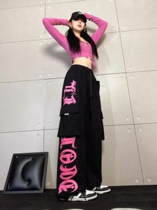 Pantalon féminin Adagirl Pink Print Cargo Femmes Y2k Vintage Baggy Papent de survêtement