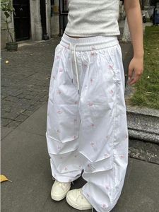 Pantalon féminin Adagirl Y2k Parachute blanc Femmes Streetwear Fashion Bows Bows High Taies Pantalons de survêtement décontractés Hip Hop Sport Sport Joggers