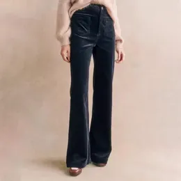 Pantalon femme Aich miroir solide impression velours côtelé pantalon sport taille haute boutons poche décontracté classique Vintage pantalon de survêtement 2024