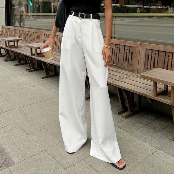 Pantalon Femme Alieneon Widel Leg Casual Taille Haute Femmes Coréen Street Pantalon Solide Blanc Vintage Mode Pantalon Mujer Bureau