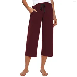 Les pantalons pour femmes toute la journée portent des femmes Capri Yoga Loose Doux DrawString Pantals de survêtement causaux avec des poches pour femmes robe