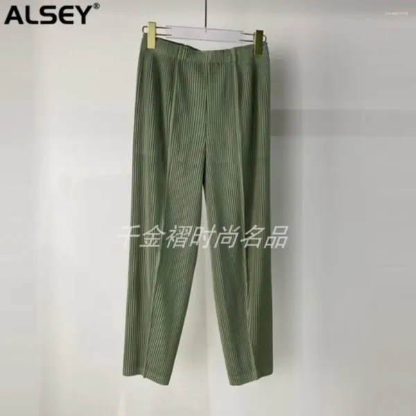 Pantalon femme ALSEY Miyake plissé 2024 automne couleur unie mode ample mince grande taille neuvième crayon pantalon femme vêtements