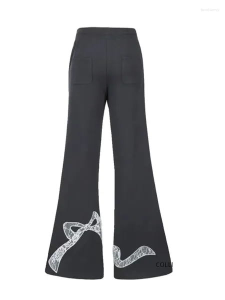 Pantalones de mujer American Retro Grey Bell Bottoms Cintura baja Slim Sweet Bow Flare Jeans Gyaru Kpop Pantalón elástico Pantalones Hiphop High Street