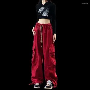 Pantalon féminin American Retro High Street Campus Style Men's Red Sautpuise Tall Loose Straight Casual Wide Jame Femmes