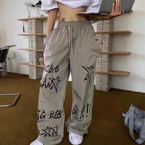 Pantalon femme Streetwear américain Cargo peint à la main Graffiti cordon Design pantalon large droit Chic Slack Y2k