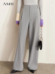 Pantalones de mujer AMII minimalismo informal para mujer, moda de invierno 2024, diseño de nicho liso que combina con todo, pierna ancha holgada y capaz 72241300