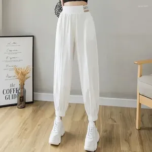 Pantalon féminin et capris élastique taille de fitness pantalon jogging blanc crayon de sport de luxe