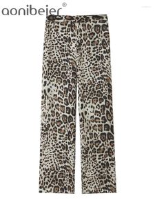 Pantalon féminin Aonibeier 2024 Été mince léopard Imprimé femmes larges élastiques arrière zipper haut taille pantalon femelle y2k