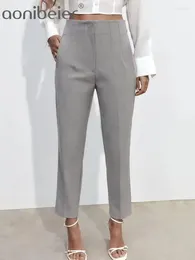 Pantalones para mujer Aonibeier elegante gris mujeres tobillo traf 2024 primavera cremallera de cintura alta oficina dama traje pantalón pantalones femeninos y2k casual