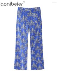 Damesbroek Aonibeier Ultra dunne gedrukte vrouwen Wide Suits 2024 Zomerpatch Pockets Zipper High Tailed vrouwelijke broek Y2K