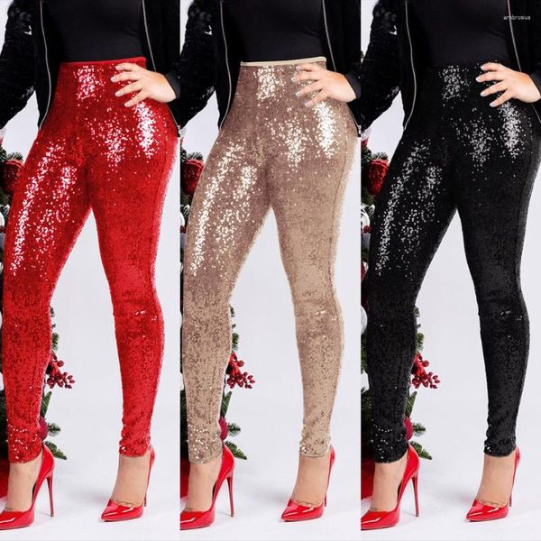 Pantalon Femme APIPEE Glitter Paillettes Sexy Skinny Femmes Pantalon Push Up Taille Haute Noir Femme Hiver Club Crayon Moulant